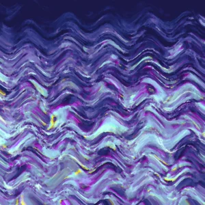 A vibrant, wave-like composition of purples and blues.