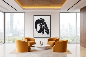 Minimalist black-and-white figure.