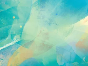 A playful abstract, rich in texture and dimension, featuring vibrant hues of blue, green, and yellow.
