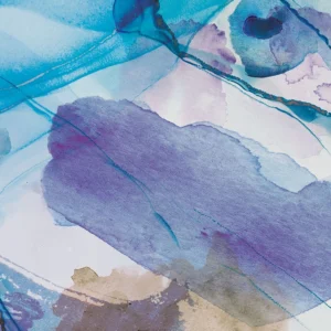 A painterly abstract with overlapping hues of purple, blue, and earth tones.