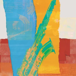 Vibrant jazz tribute blending saxophone, textures, warm tones, and musical history.