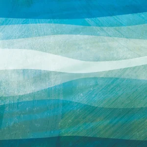Soft, layered waves of teal, aqua, and white evoke the serene movement of water.
