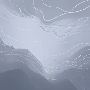 A flowing abstract of soft gray and white, echoing ice, water, and topographic forms.
