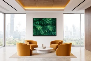 Lush, overlapping green leaves with rich texture and subtle lighting.