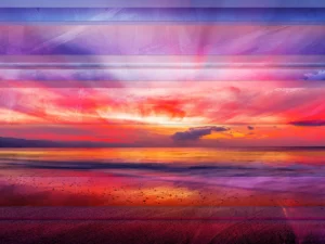 A vibrant sunrise with brushstroke overlay and horizontal lines to add interest