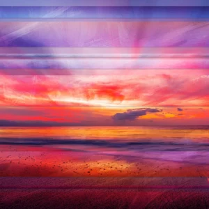 A vibrant sunrise with brushstroke overlay and horizontal lines to add interest