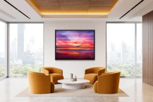 A vibrant sunrise with brushstroke overlay and horizontal lines to add interest