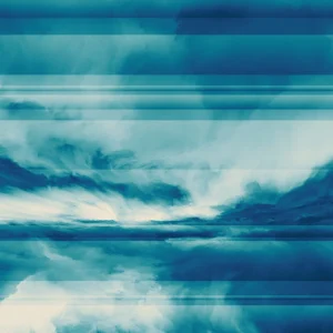 A reflected landscape of the sky with horizontal striation
