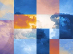 Cloud photography with a colorful grid overlay
