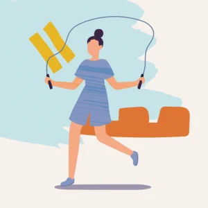 Illustration of person jump roping with energetic pose and playful abstract background.