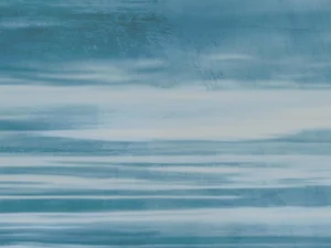 Soothing horizontal bands of icy blue and white evoke the calm motion of water or wind across a frozen landscape.