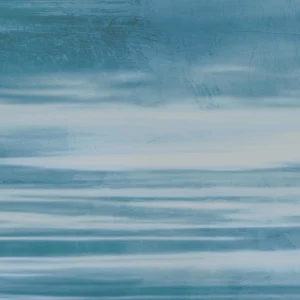 Soothing horizontal bands of icy blue and white evoke the calm motion of water or wind across a frozen landscape.