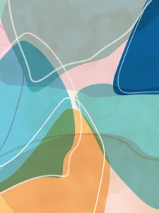 Soft, overlapping rock forms in pastel tones flow together, creating a serene and airy abstract composition.