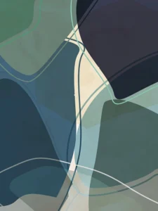 Soft, overlapping rock forms in blue tones flow together, creating a serene and airy abstract composition.
