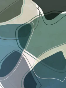 Soft, overlapping rock forms in blue tones flow together, creating a serene and airy abstract composition.