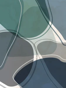 Soft, overlapping rock forms in blue tones flow together, creating a serene and airy abstract composition.