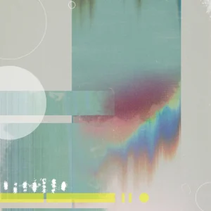 Dreamy abstract with soft gradients, muted greens, and neon accents.