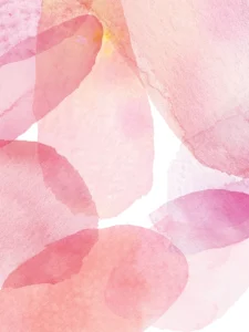Abstract watercolor petals in soft pinks, purples, and warm golden tones.