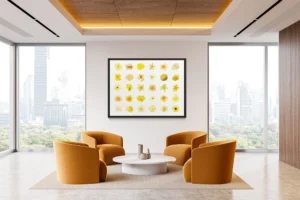 A grid-style composition featuring a gentle bouquet of yellow-toned flowers.