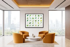 A grid-style composition featuring a gentle bouquet of green-toned botanicals.