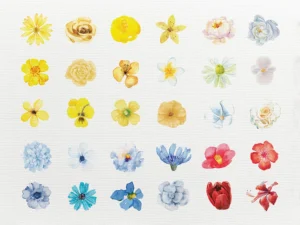 A grid-style composition featuring a colorful bouquet.
