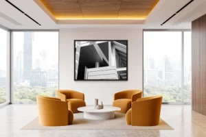 Modern architecture captured in black and white, emphasizing geometry, light, and shadow.