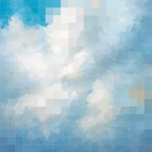 Pixelated sunset sky blending soft clouds and tranquil blues.