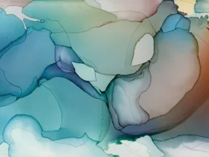 Austin, Texas–based painter Andrea Pramuk creates organic abstractions by blending paint pouring techniques with image lift and transfer, layered with delicate brushwork.