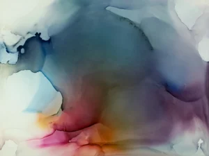 Austin, Texas–based painter Andrea Pramuk creates organic abstractions by blending paint pouring techniques with image lift and transfer, layered with delicate brushwork.
