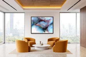 Austin, Texas–based painter Andrea Pramuk creates organic abstractions by blending paint pouring techniques with image lift and transfer, layered with delicate brushwork.
