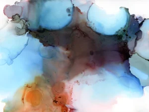 Austin, Texas–based painter Andrea Pramuk creates organic abstractions by blending paint pouring techniques with image lift and transfer, layered with delicate brushwork.