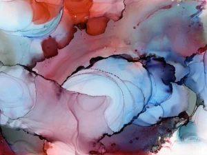 Austin, Texas–based painter Andrea Pramuk creates organic abstractions by blending paint pouring techniques with image lift and transfer, layered with delicate brushwork.
