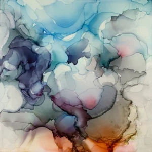 Austin, Texas–based painter Andrea Pramuk creates organic abstractions by blending paint pouring techniques with image lift and transfer, layered with delicate brushwork.