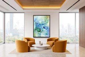 Austin, Texas–based painter Andrea Pramuk creates organic abstractions by blending paint pouring techniques with image lift and transfer, layered with delicate brushwork.