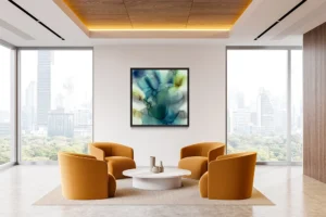 Austin, Texas–based painter Andrea Pramuk creates organic abstractions by blending paint pouring techniques with image lift and transfer, layered with delicate brushwork.