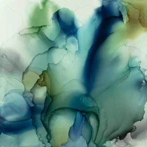 Austin, Texas–based painter Andrea Pramuk creates organic abstractions by blending paint pouring techniques with image lift and transfer, layered with delicate brushwork.