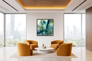 Austin, Texas–based painter Andrea Pramuk creates organic abstractions by blending paint pouring techniques with image lift and transfer, layered with delicate brushwork.