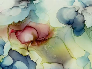 Austin, Texas–based painter Andrea Pramuk creates organic abstractions by blending paint pouring techniques with image lift and transfer, layered with delicate brushwork.