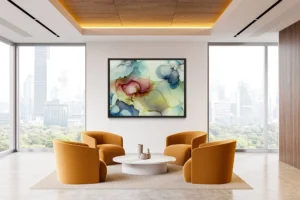 Austin, Texas–based painter Andrea Pramuk creates organic abstractions by blending paint pouring techniques with image lift and transfer, layered with delicate brushwork.