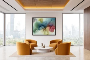 Austin, Texas–based painter Andrea Pramuk creates organic abstractions by blending paint pouring techniques with image lift and transfer, layered with delicate brushwork.