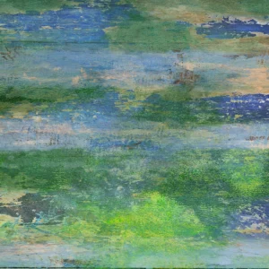 Lush greens and soft blues blend like forest reflections on flowing water.