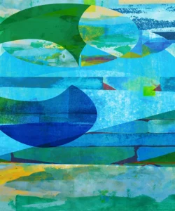 Geometric shapes and layered colors form a dynamic interplay of abstract landscapes.