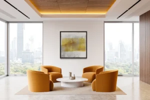 Radiant golden tones drift through translucent layers, blending warmth with ethereal textured depth.