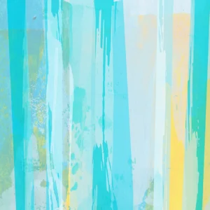 Layered turquoise and golden tones cascade downward, merging painterly textures and luminous light.