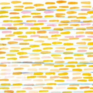 Radiant yellows and pinks converge, forming rhythmic harmony across gentle blue streams.