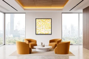 Soft, flowing gold patterns interlace with pink and blue for peaceful unity.