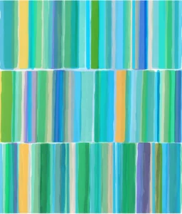 A rhythmic arrangement of soft, vertical color bands in tones punctuated by blues, greens, and yellow.