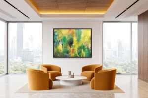 Delicate leaves emerge through vibrant colors, echoing nature’s quiet growth and renewal.