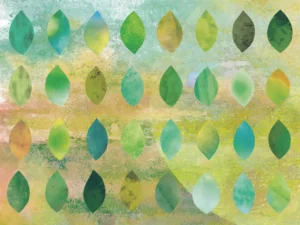Soft gradients of green leaves create balance, symbolizing growth, renewal, and unity.