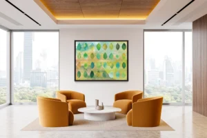 Soft gradients of green leaves create balance, symbolizing growth, renewal, and unity.